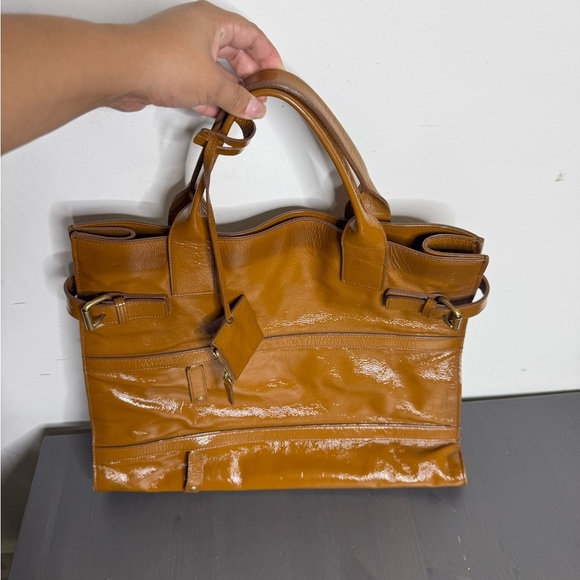 SAINT LAURENT Patent Sac Anais Tote Camel Purse - Picture 1 of 10